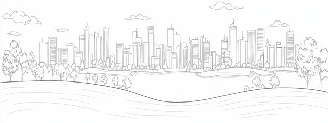 Building city line one continuous outline single art sketch skyline. City illustration building line silhouette house doodle apartment construction cityscape urban architecture hand background linear.