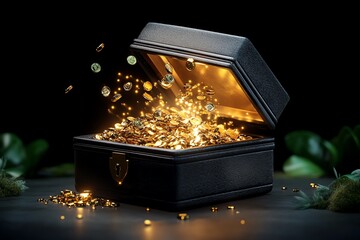 Poster - A dazzling treasure chest overflowing with gold coins and sparkling gems, symbolizing wealth and prosperity.