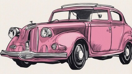 Wall Mural - A drawing of a vintage matchbox, as a flat illustration, done in gouache, pink and magenta