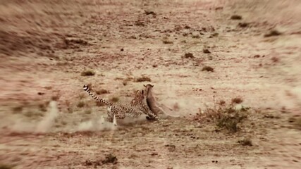 Wall Mural - cheetah catches prey super slow motion 4k