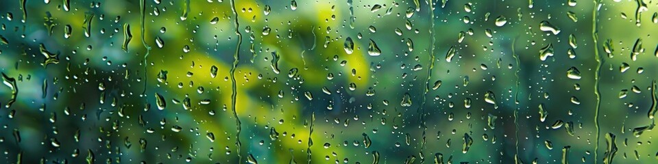 Poster - Rainy scene observed through a window featuring a textured wet glass surface.