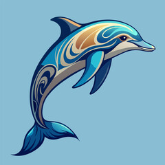 Wall Mural - dolphin tattoo best style white background, vector illustration flat 2