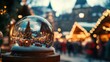 © Sasa Visual - A stunning snow globe captures the warmth of a Christmas market filled with lights, decorated trees, and joyful visitors during winter