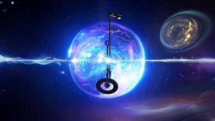 Poster - Futuristic Unicycle Hovering in a Vibrant Cosmic Landscape Generative AI