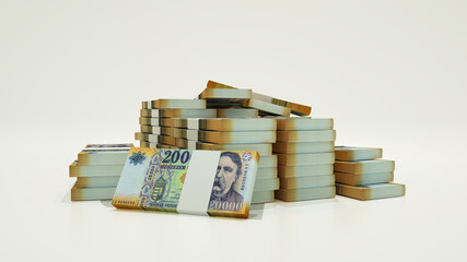 Wall Mural - 3D rendering of Stacks of Hungarian Forint notes isolated on white background.