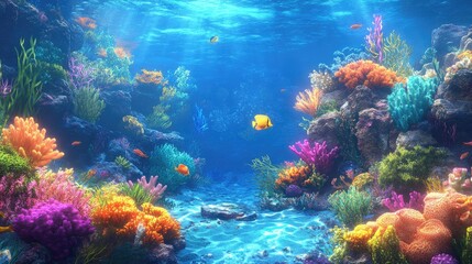 Wall Mural - Colorful coral reef with bright fish under the ocean.