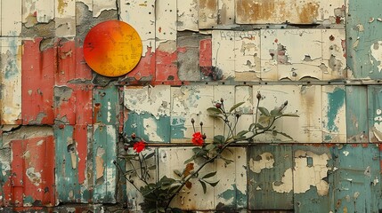 Canvas Print - Weathered Wall with a Touch of Nature