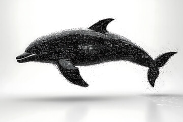 A digital illustration of a dolphin silhouette, rendered in a binary code pattern with a clean white background for a modern, tech-inspired look.
