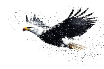 Poster - A digital illustration of an eagle silhouette, rendered in a binary code pattern with a clean white background, combining nature with technology.
