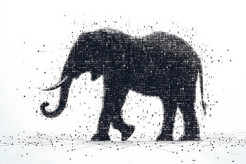 Sticker -  elephant silhouette, featuring a binary code pattern against a white background, merging the majestic animal with technology.
