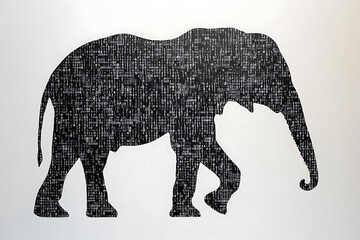 Canvas Print -  elephant silhouette, featuring a binary code pattern against a white background, merging the majestic animal with technology.
