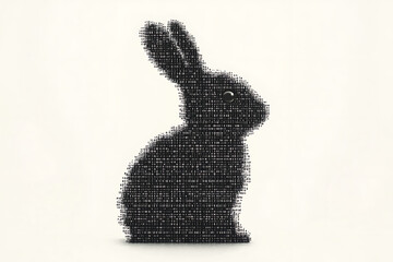 Wall Mural - A futuristic digital illustration of a rabbit silhouette, featuring a binary code pattern and glowing effects on a white background.
