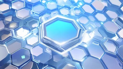 Poster - Exploring intricate patterns of blue hexagons with reflective surfaces in a modern digital design