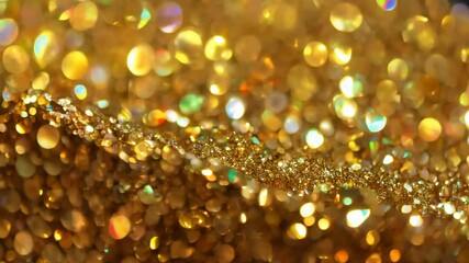 Poster - Closeup of shimmering golden glitter reflecting light in a vibrant display at a crafting event