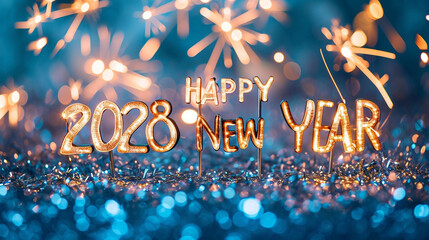 Wall Mural - happy new year 2028 greeting card with sparklers