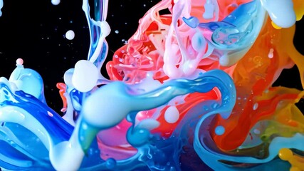 Poster - Colorful abstract splash with vibrant hues in dark background during dynamic art creation