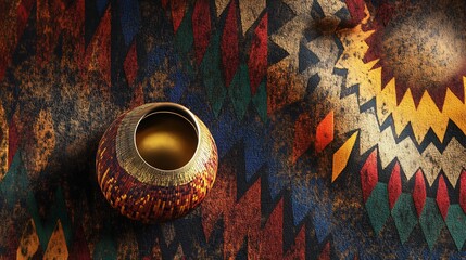 Wall Mural - Golden Bowl on a Colorful Geometric Pattern