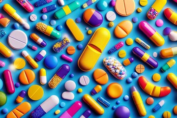 Sticker - Vibrant array of colorful pills and capsules symbolizing the diversity and creativity in modern medicine