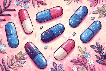 Canvas Print - Artistic pattern of colorful pills on a pastel background symbolizing the creative and friendly approach to pharmaceuticals