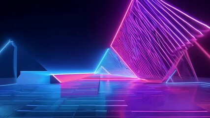 Poster - Exploring vibrant abstract forms with glowing geometric shapes in a dark futuristic setting