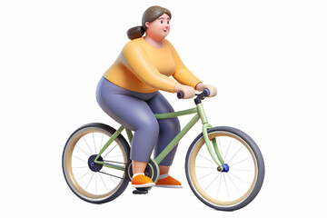 Flat Vector Illustration of Plus Size Model Riding Bike - Ideal for Fitness and Lifestyle Campaigns