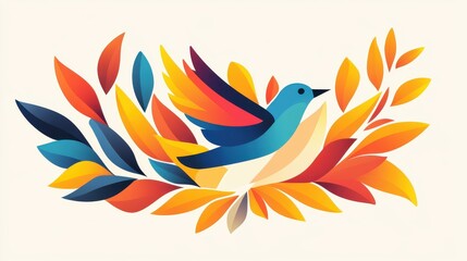 Sticker - A vibrant flat design of a bird soaring, featuring bright textures that radiate joy and a whimsical cartoon feel.