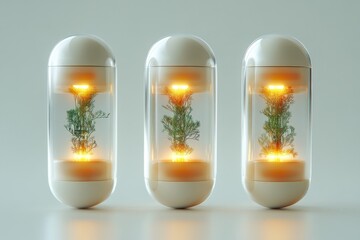 Sticker - Advanced Capsules Containing Living Plants Symbolizing the Future of Biotechnology and Sustainable Growth