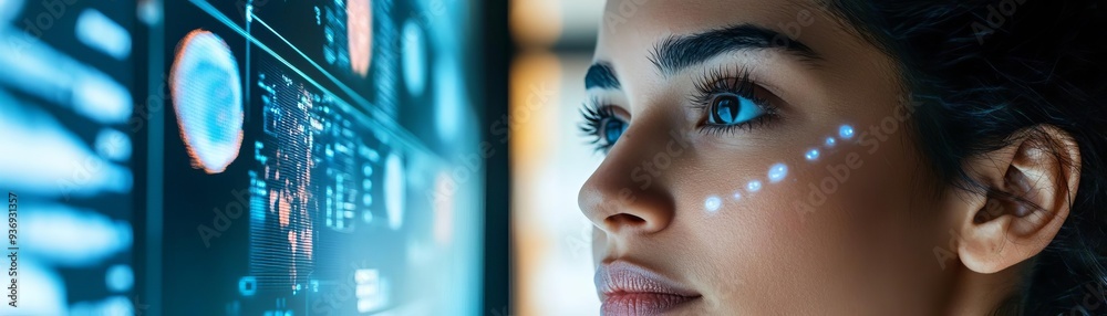 Dermatologist performing a hightech skin analysis, using AIdriven tools ...
