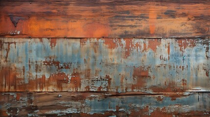 Wall Mural - Detailed background of rusted corrugated metal with patina