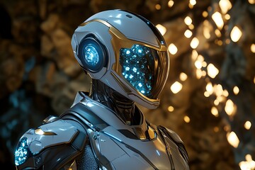Poster - Futuristic robot in a sleek design, showcasing advanced technology and glowing features, set against an abstract background.