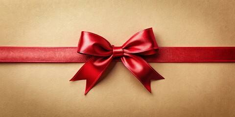 Shiny red ribbon with bow on beige background, perfect for gift wrapping and celebrations