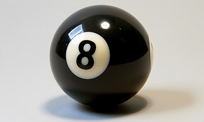 Closeup black eighth billiard ball white background. 