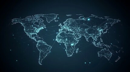 Poster - A World Map Rendered as a Network of Interconnected Points and Lines