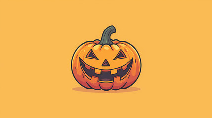 Wall Mural - Grinning Jack-o'-Lantern on a Yellow Background