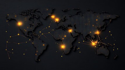 Poster - Global Network Connections Depicted on a World Map with Glowing Points