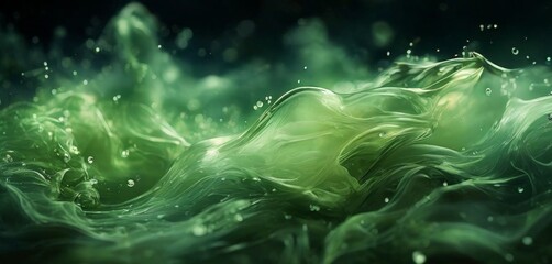 green abstract background with water and bubbles