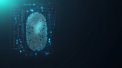 Poster - Digital Fingerprint Scan with Glowing Lines and Dots
