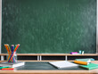 © Nyetock - Back To School background with a clean green school board. Indoor shot of a teacher's desk and a copy space blackboard in a modern school classroom. Education concept