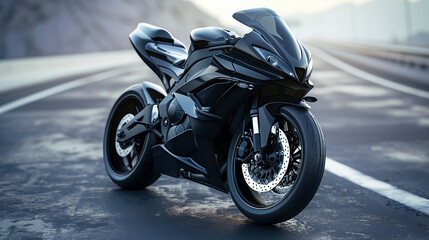 Poster - a modern black sports bike on road 