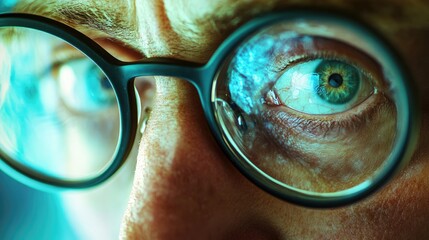 Close-Up of a Man's Eye with Glasses