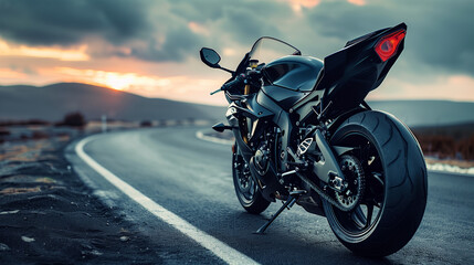 Poster - a modern black sports bike on road 