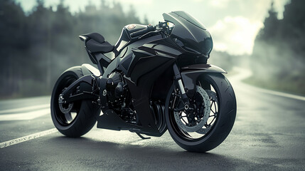 Poster - a modern black sports bike on road 