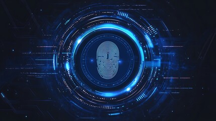 Poster - Digital Fingerprint Authentication Interface with Glowing Blue and Orange Rings