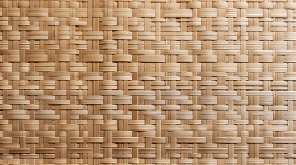 Wall Mural - A close-up view of a woven bamboo mat, showcasing intricate patterns and textures. The natural color tones create a warm and inviting atmosphere.