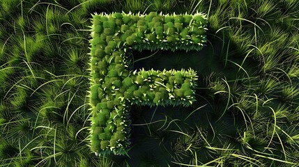 Grass alphabet letter F isolated on grass background