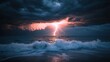 © ProStockGallery - Dramatic Lightning Strike Over Ocean Waves at Sunset.