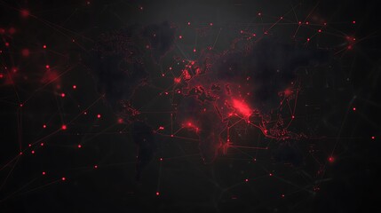 Poster - A World Map with Red Lines and Points Connecting Continents
