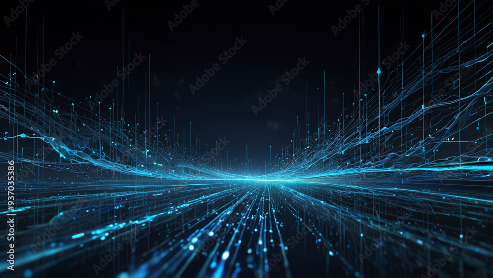 Abstract blue tech background with digital waves cyber quantum ...