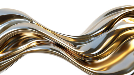 Wall Mural - A flowing metallic wave design with glossy silver and gold tones.