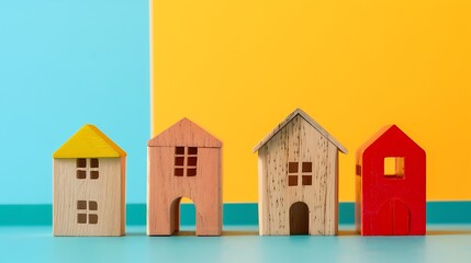 Wall Mural - home wood toy multi colour for property and building content isolated on colorful background